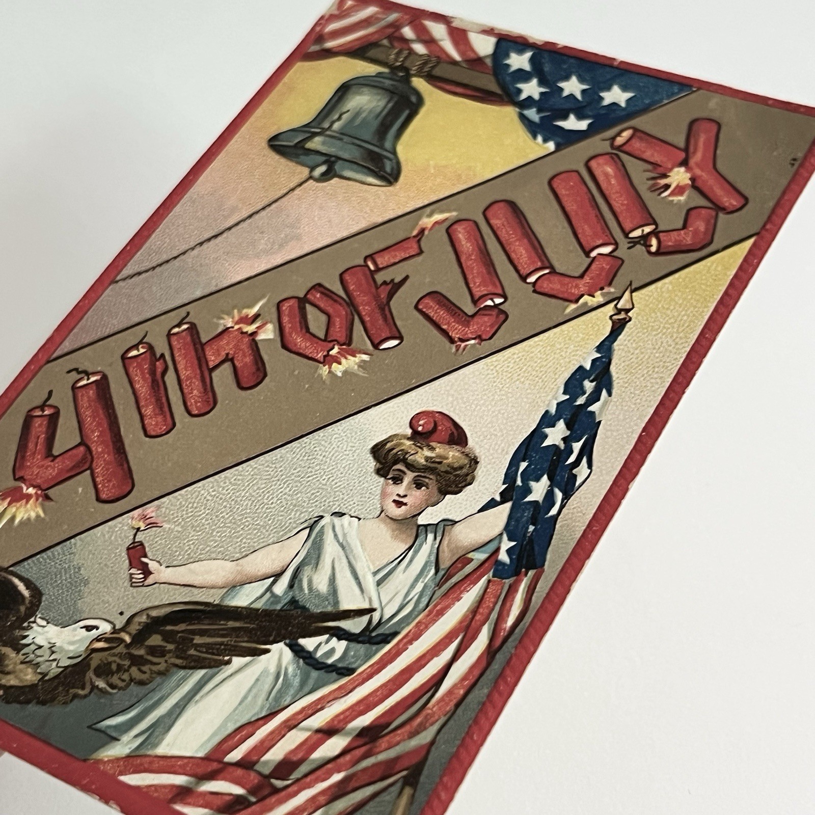 Antique Embossed Postcard Patriotic Lady Liberty Eagle American Flag July 4th