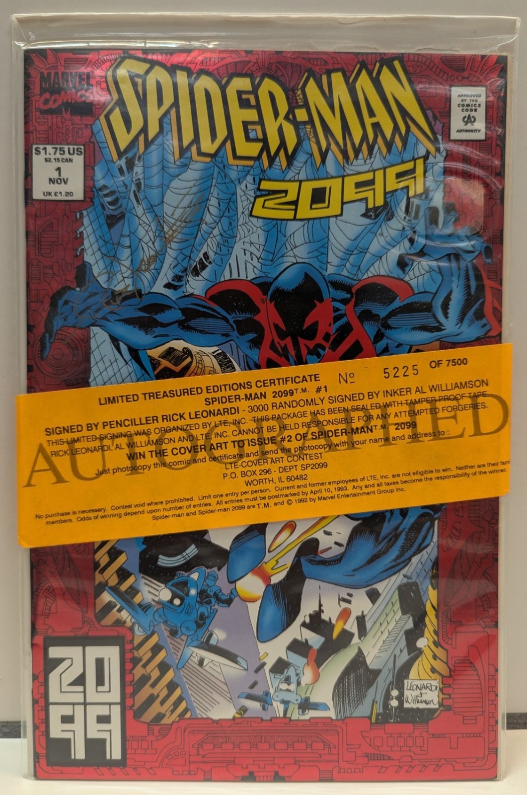 SPIDER-MAN 2099 #1 SIGNED RICK LEONARDI STILL SEALED FROM 1992 5225/7500 MARVEL