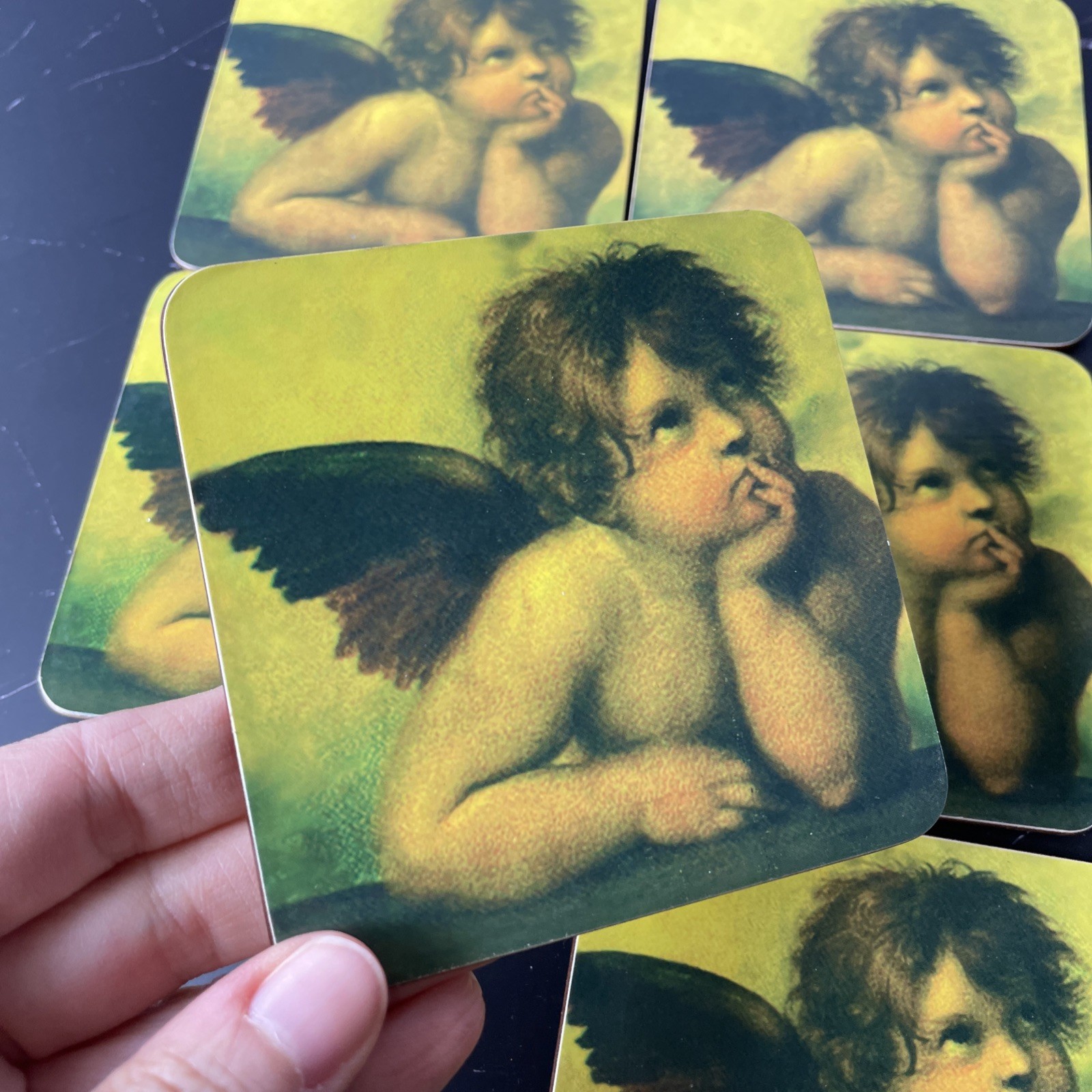 Vintage 90s Celestial Angel Cherub Coasters Whimsigoth Decor Cork Back Set of 6