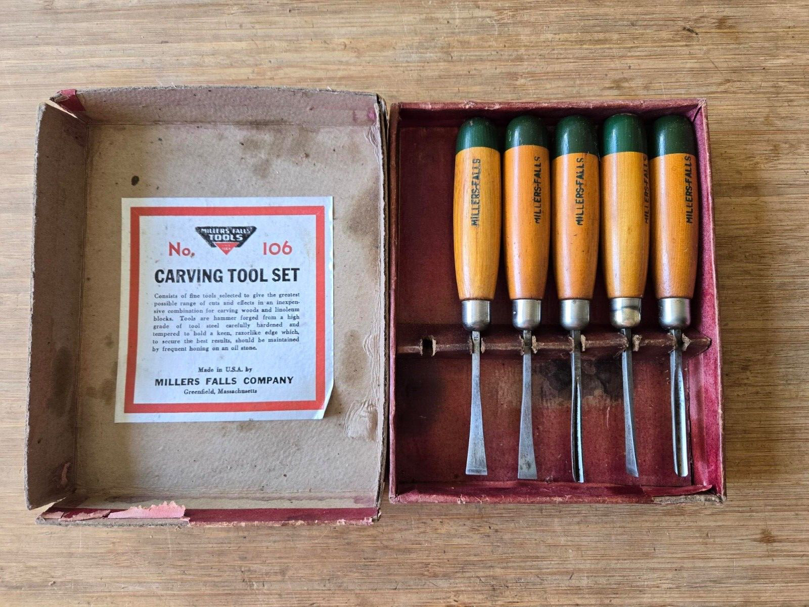 Vintage Miller Falls No.106 Wood Carving Chisel Set (5pc) *Missing 1*