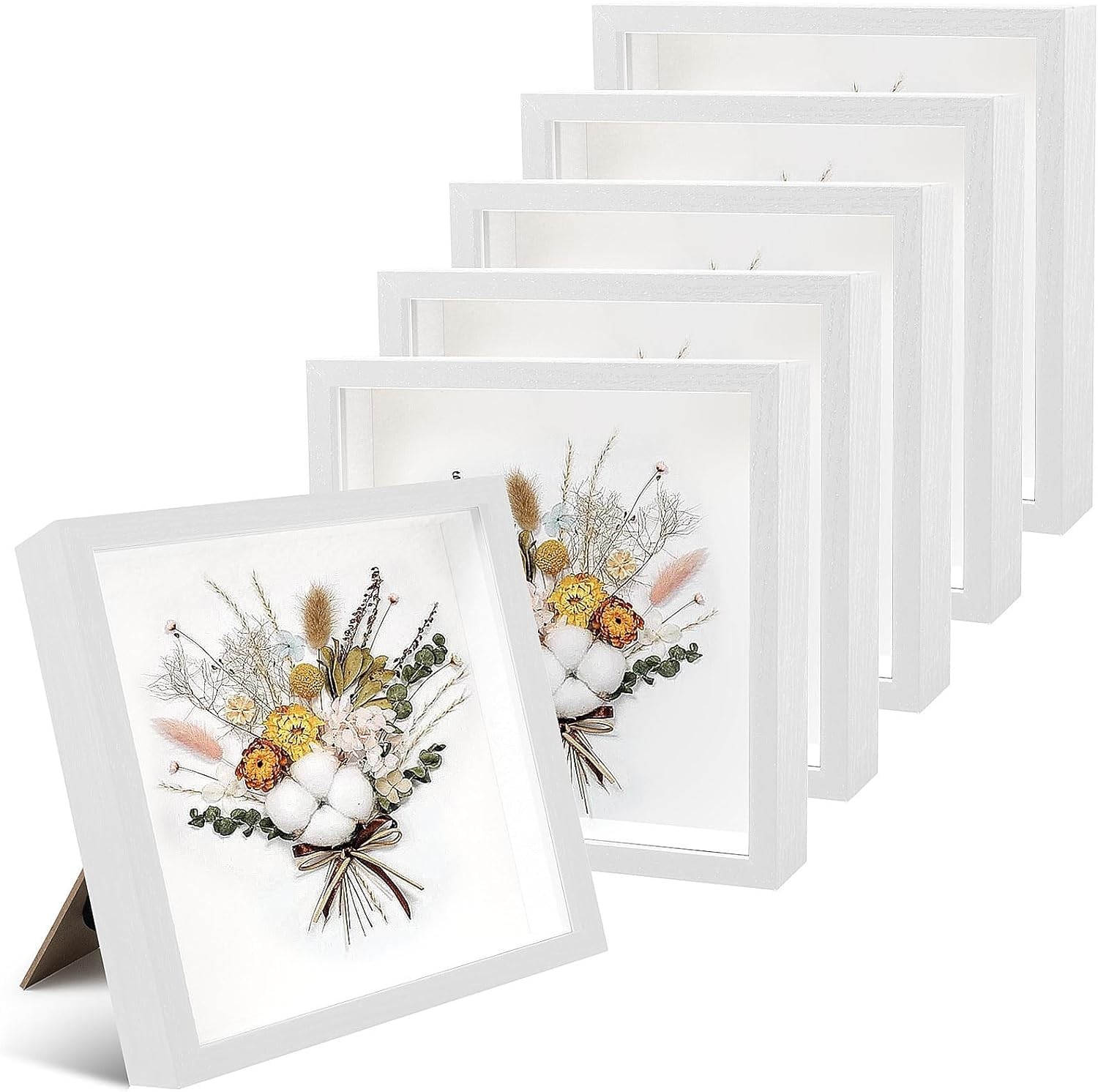6 Pack 8 x 8 Inches Shadow Frame, 3D Wood Frame Memory Display Cases,1.2in De…