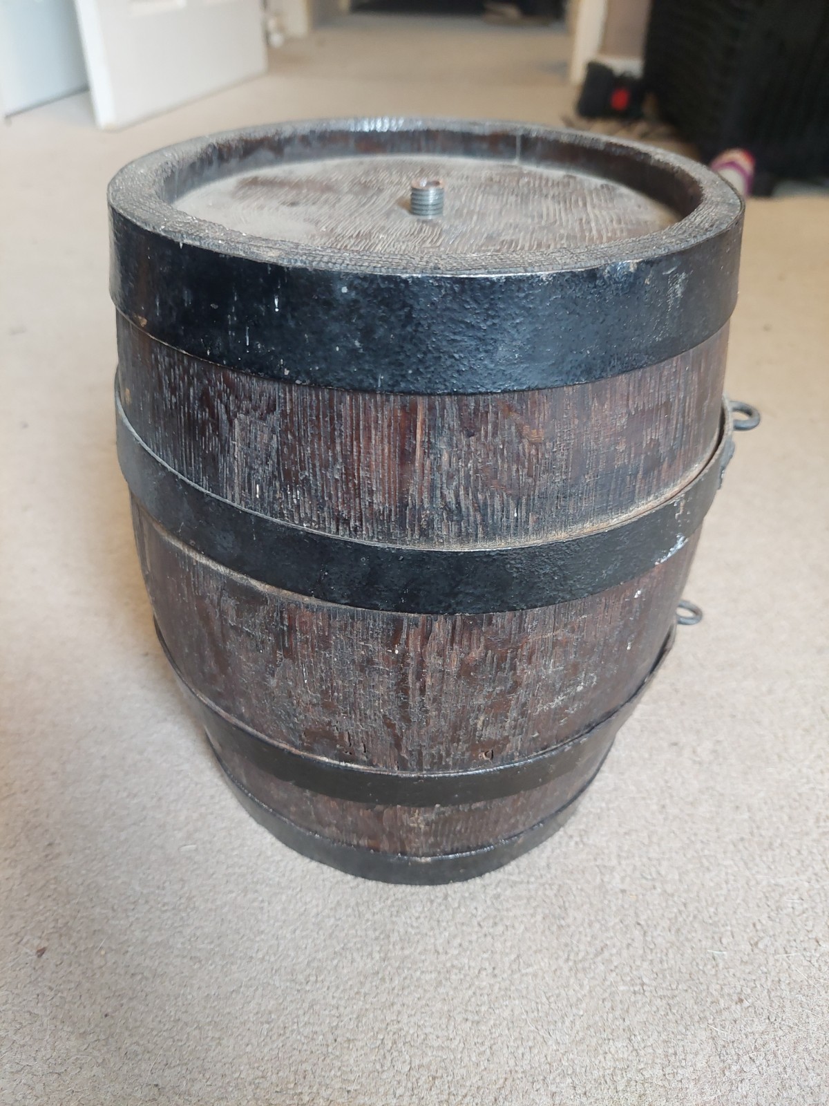 Vintage Wooden Barrel Keg With Iron Banding