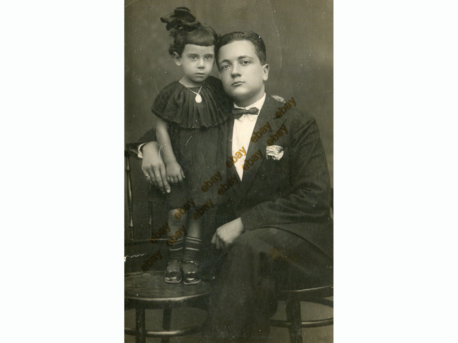 #65694 ATHENS Greece 1910s Father & daughter. Photo PC size RPPC Rembrandt MAZAS
