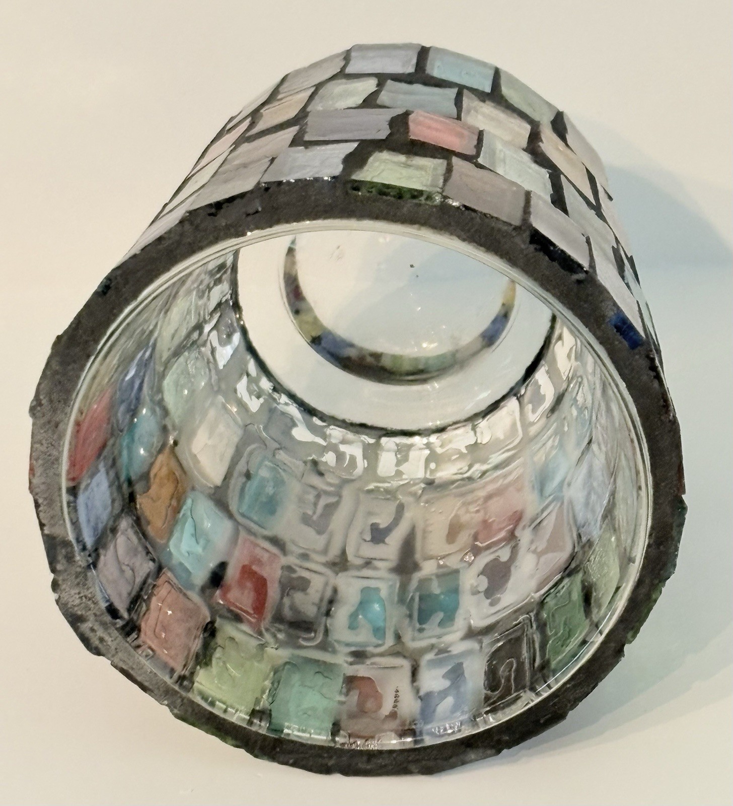 Mosaic Stained Glass Candle Holder Multi-Colored Blocks 3.25″T x 3.25″W