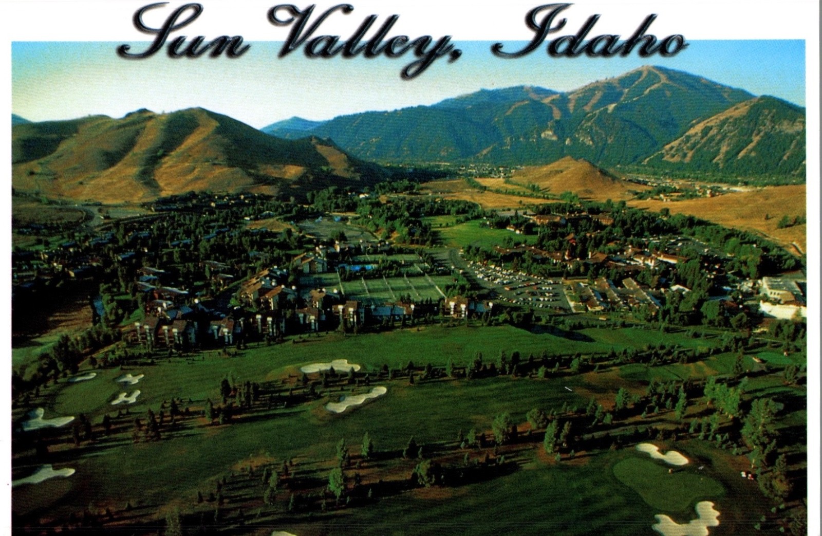 SUN VALLEY, ID. CONTINENTAL CHROME POSTCARD Panorama & Aerial View of Town
