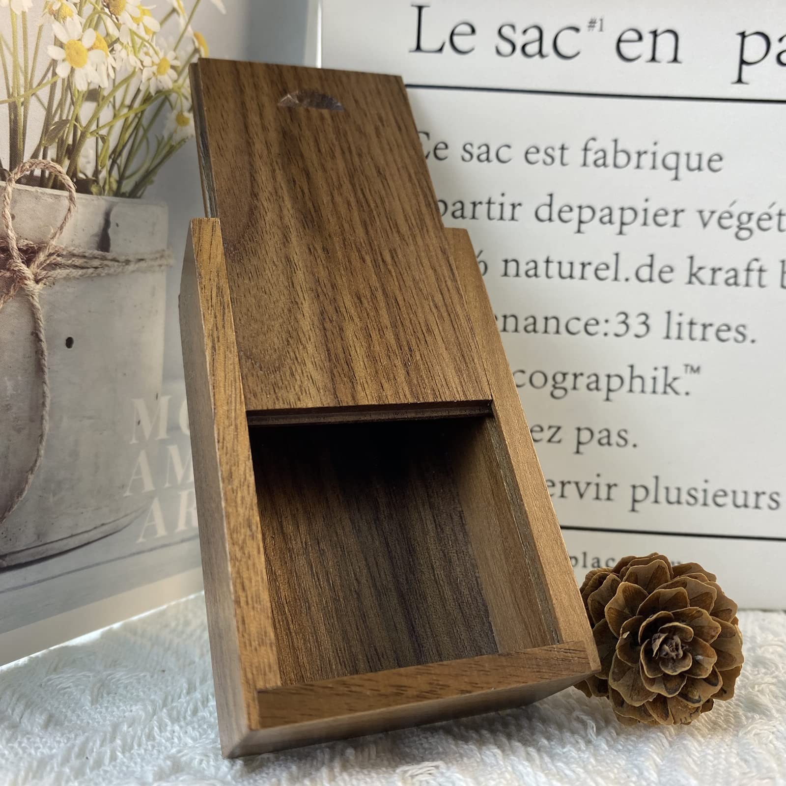 TATMOHIK Small Wood Gift Box with Sliding Lid Sliding Top Tiny Wooden Keepsake