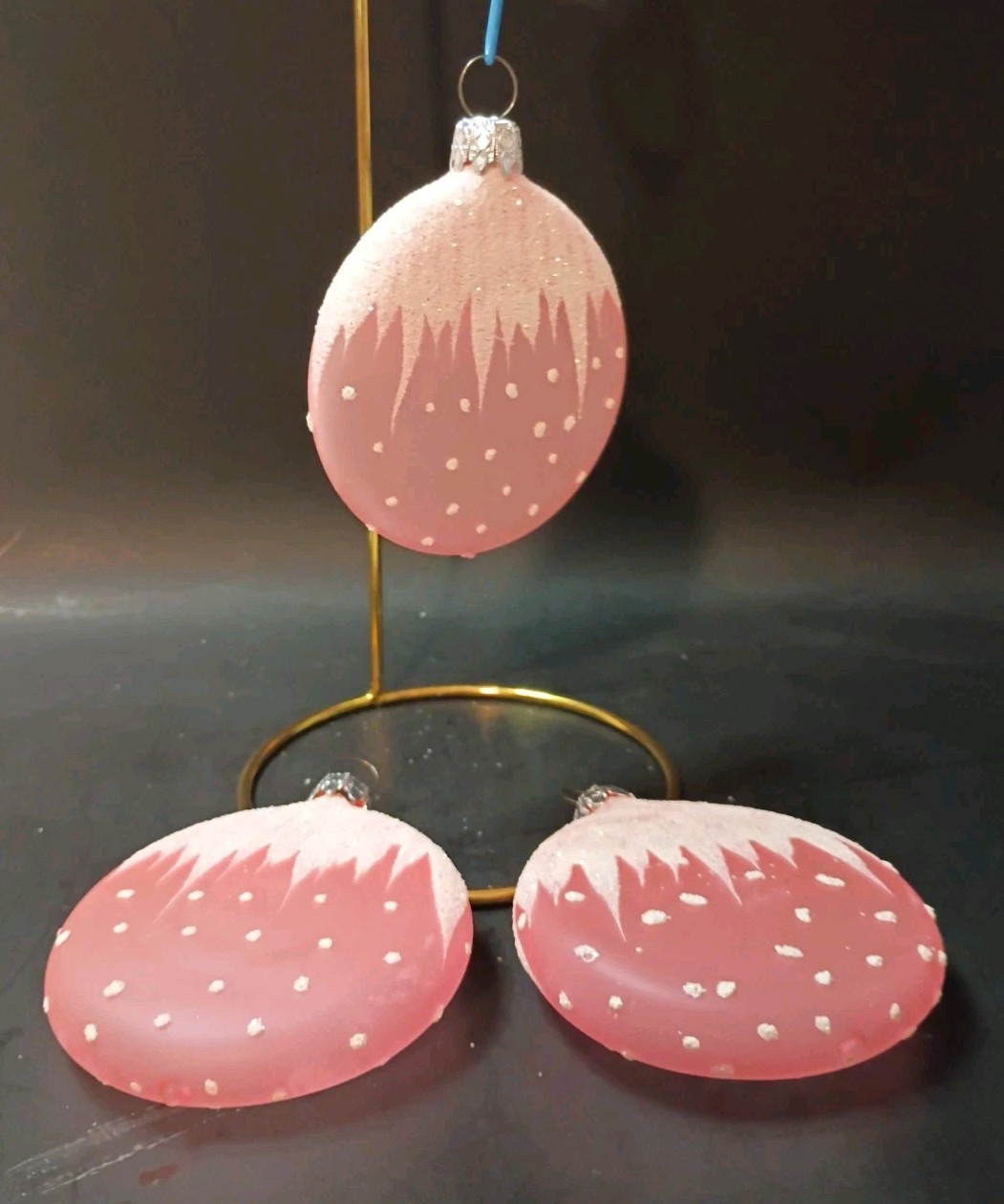 3 West Germany Round Flat Christmas Ornaments Pink