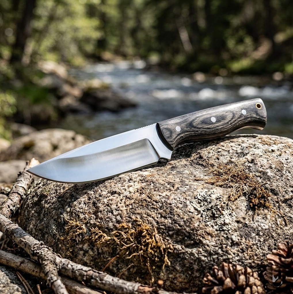 Handmade D2 Steel Hunting Knife with Leather Sheath – EDC Fixed Blade Bushcraft