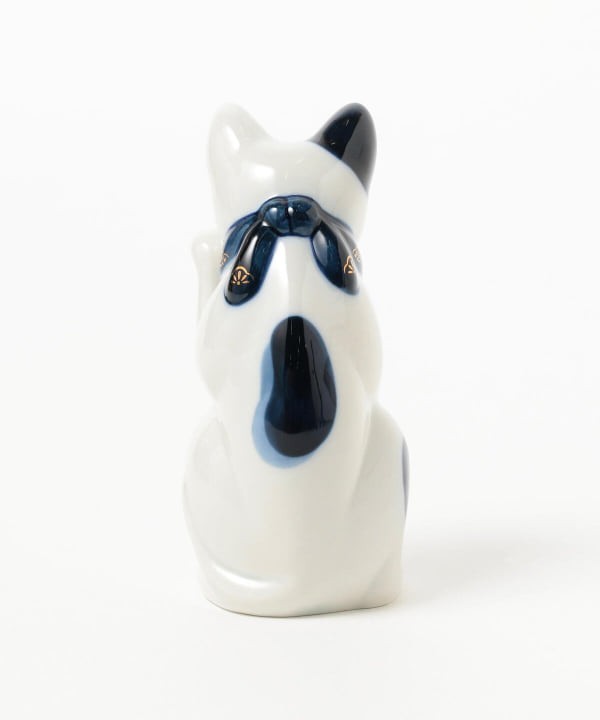 Japanese Hand Painted Lucky Cat SETO Maneki Neko 14.5cm Left-Hand Blue & White