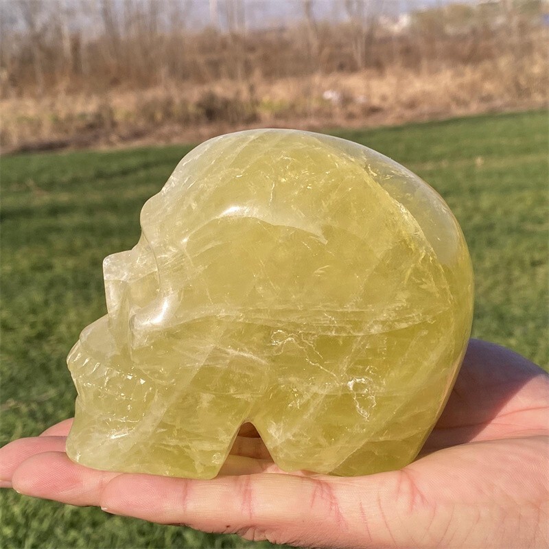 2.86LB Naturalcitrne Quartz hand Carved skull crystal Reiki healing