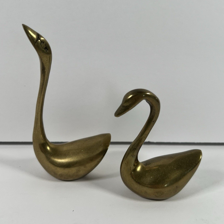 Vintage Brass swan pair Collectible Decorative Figurine MCM cottagecore Set of 2