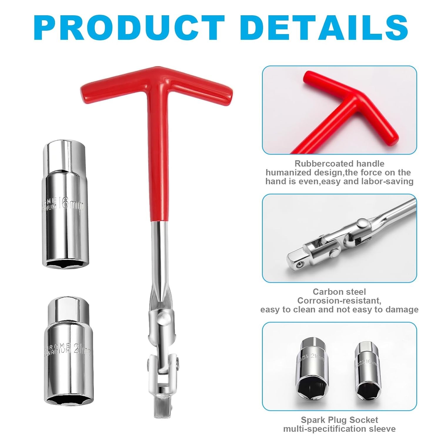 3Pcs Universal Spark Plug Socket Wrench Set T-Handle 5/8 13/16 Ratchet Tool