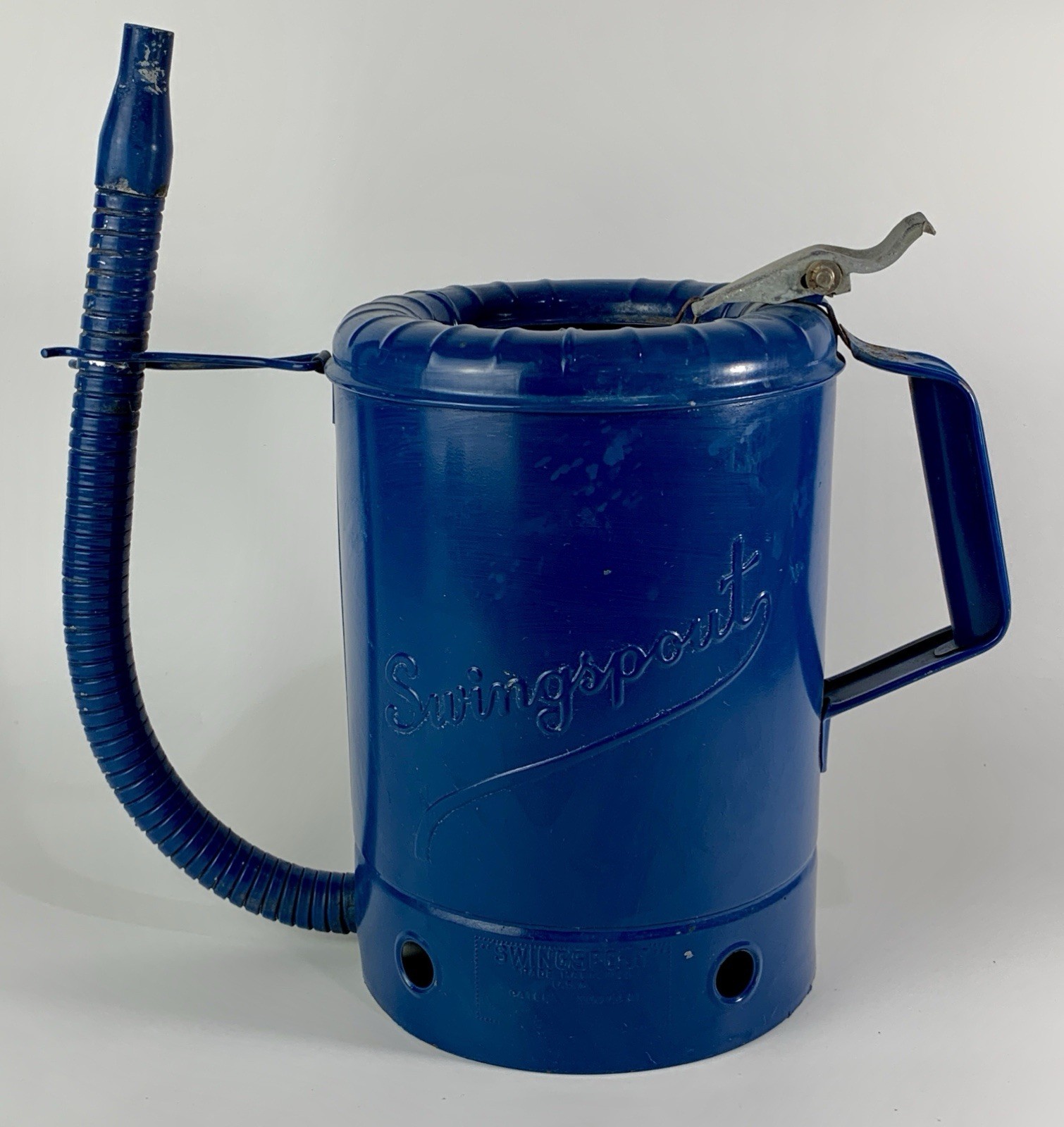 Vintage Blue SWINGSPOUT Oil Can – Gallon size w/Flex Spout Dispenser Nozzle