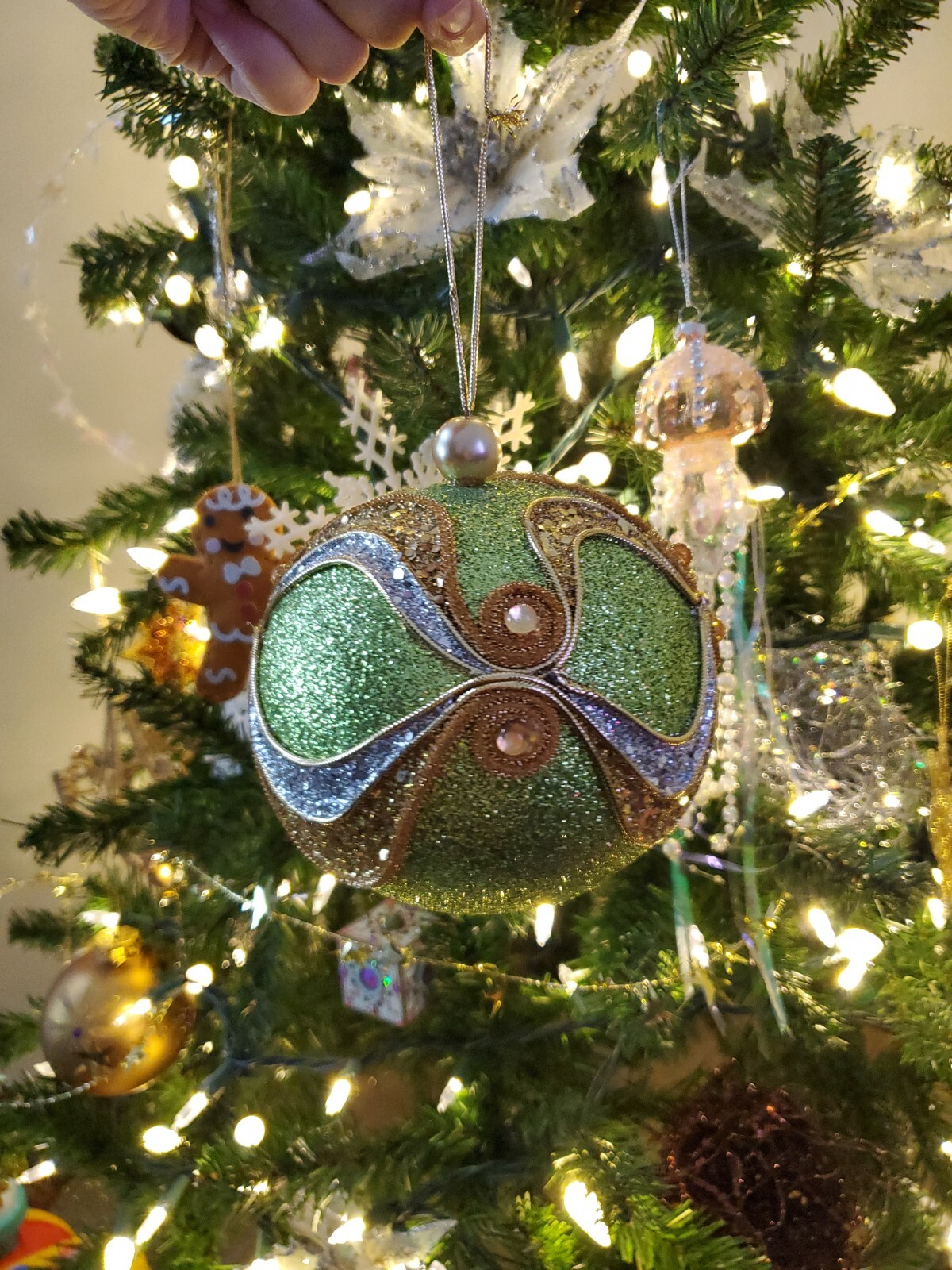 Large green Glitter OrnamentGold And Silver Christmas Ornament Giant Sparkly