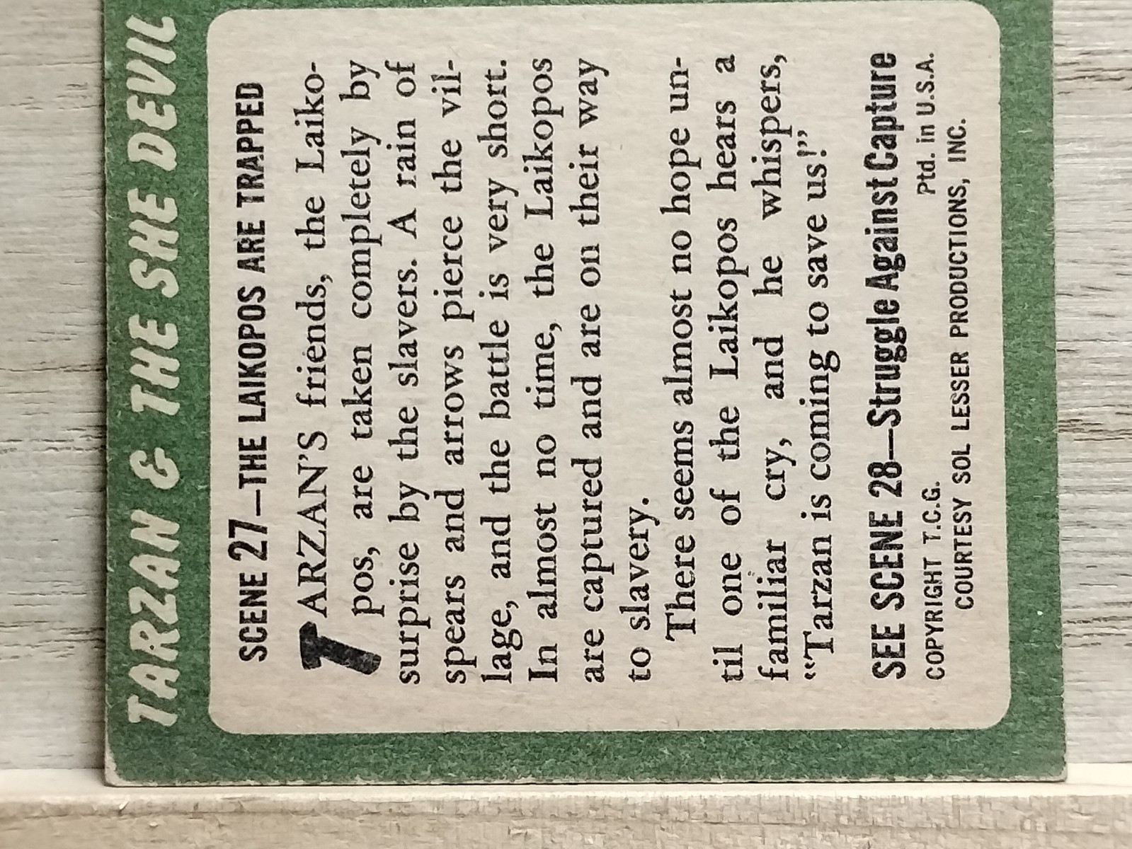 1953 Tarzan & the She Devil Scene 27 “The Laikopos are Trapped” Topps Card