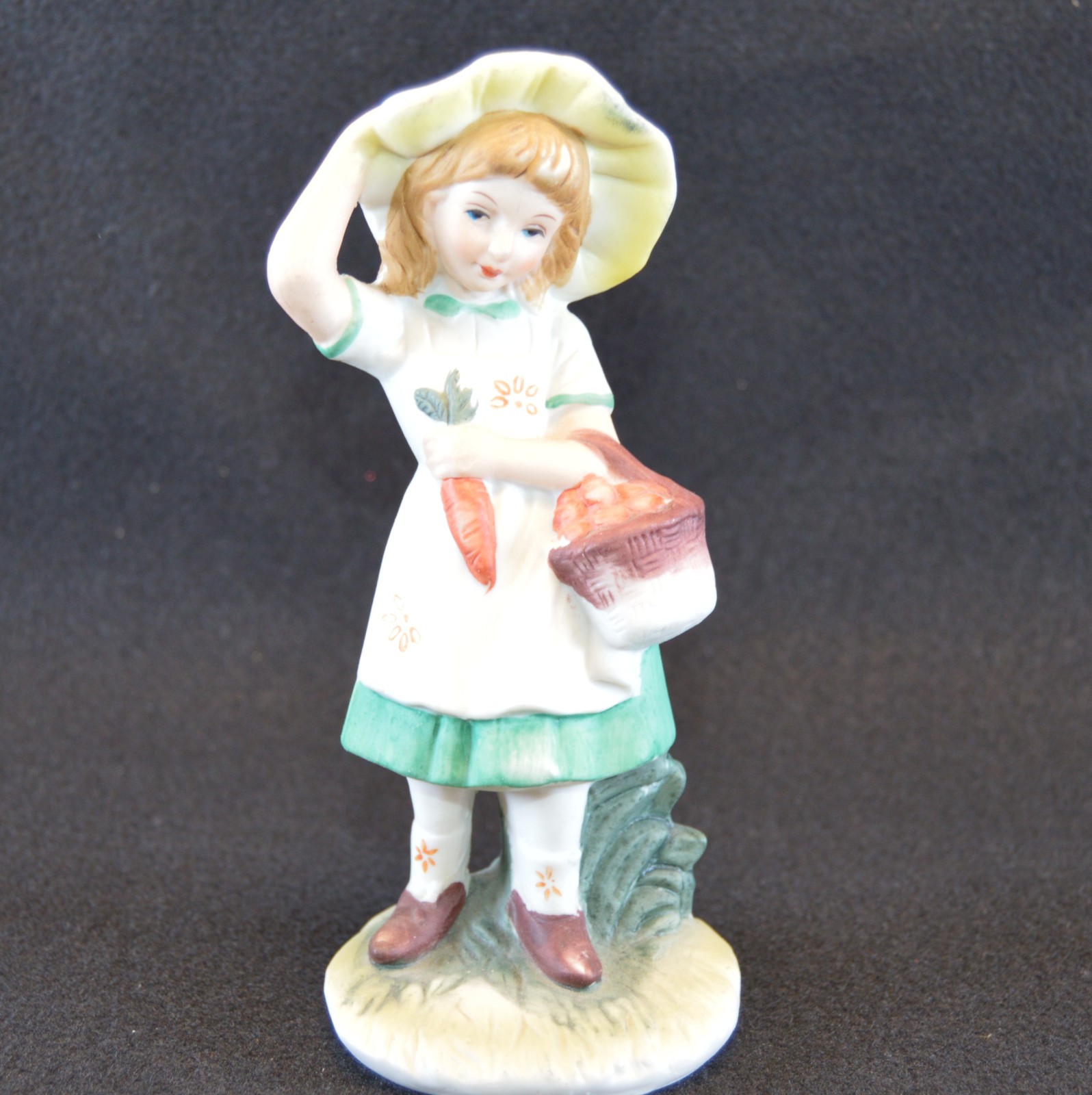 VTG Porcelain Brinn Girl w/Carrot & Basket Taiwan Matte Hand Painted Figurine