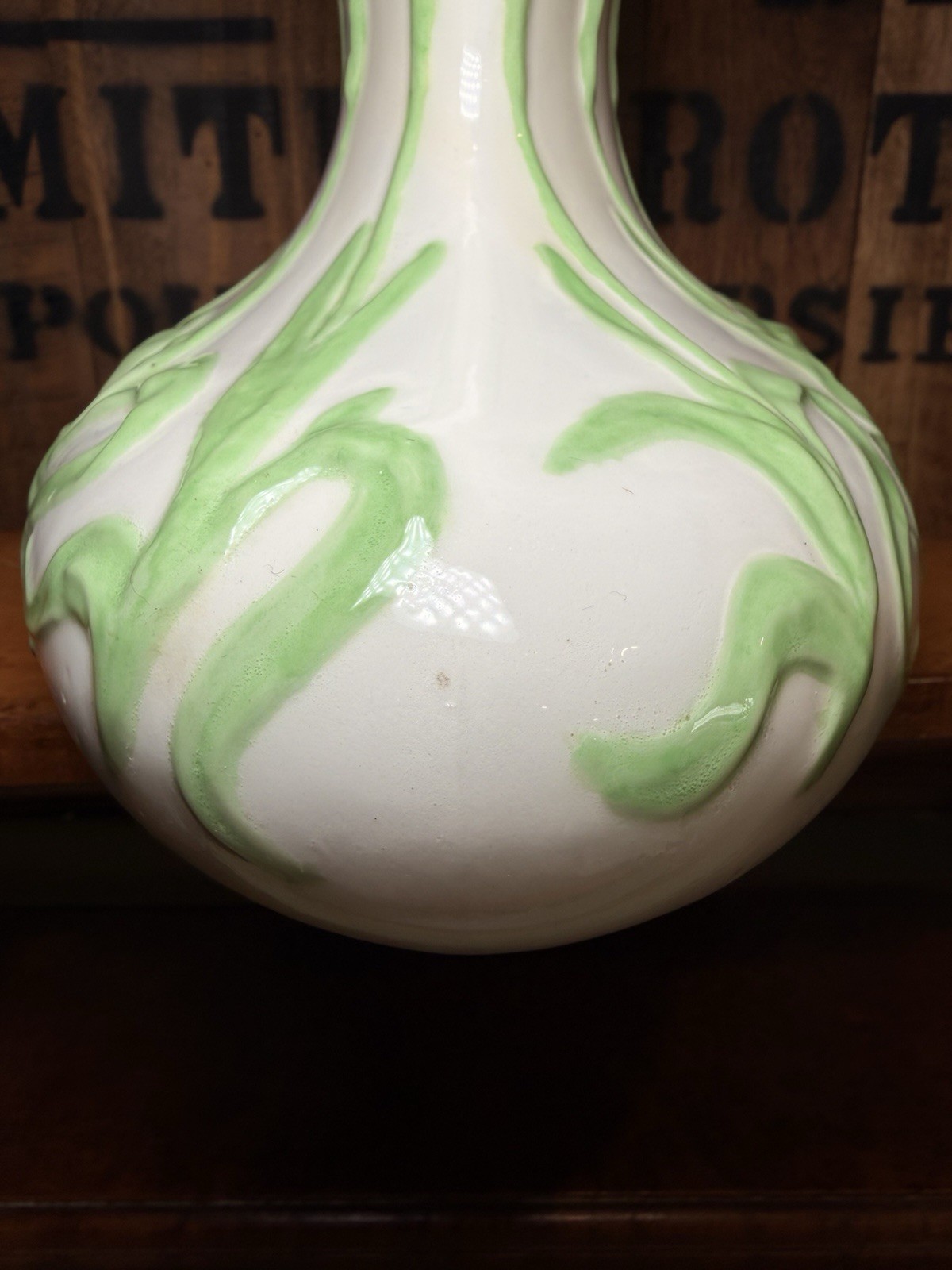 Vintage Ceramic Pink And Green Iris Flower Floral Hand Painted Vase 1970s Decor