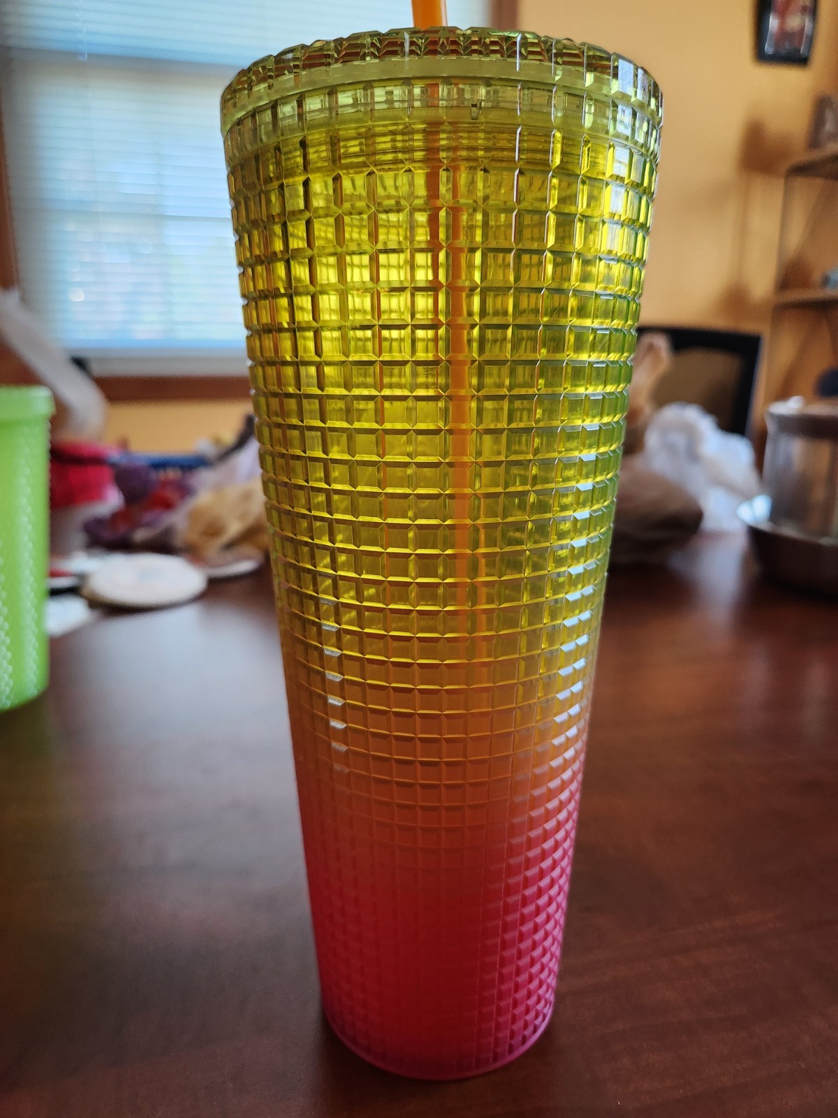 Starbucks Grid Gradient Pink Yellow Orange Sunset 24oz Tumbler Cold Cup