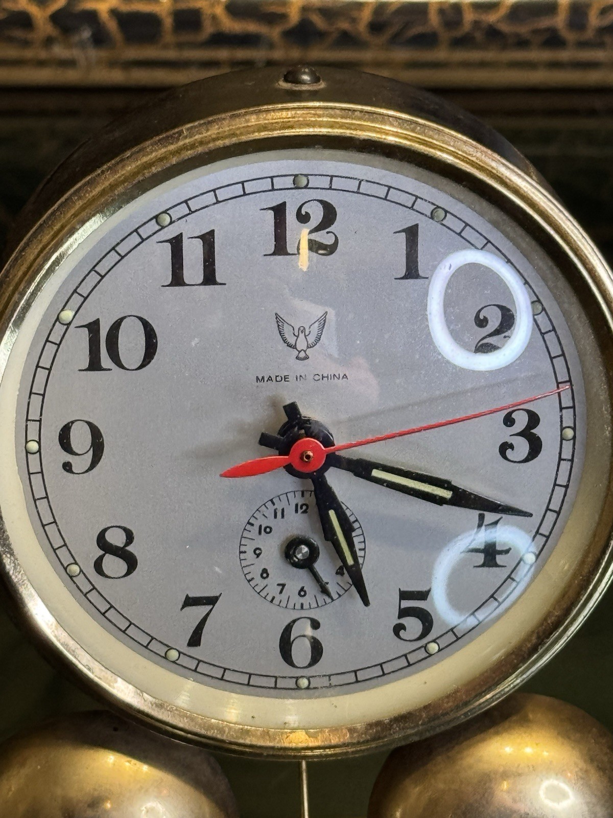 Mechanical Wind-Up Twin Bell Alarm Clock Analog Bim-Bam Gold/Black Metal 70s