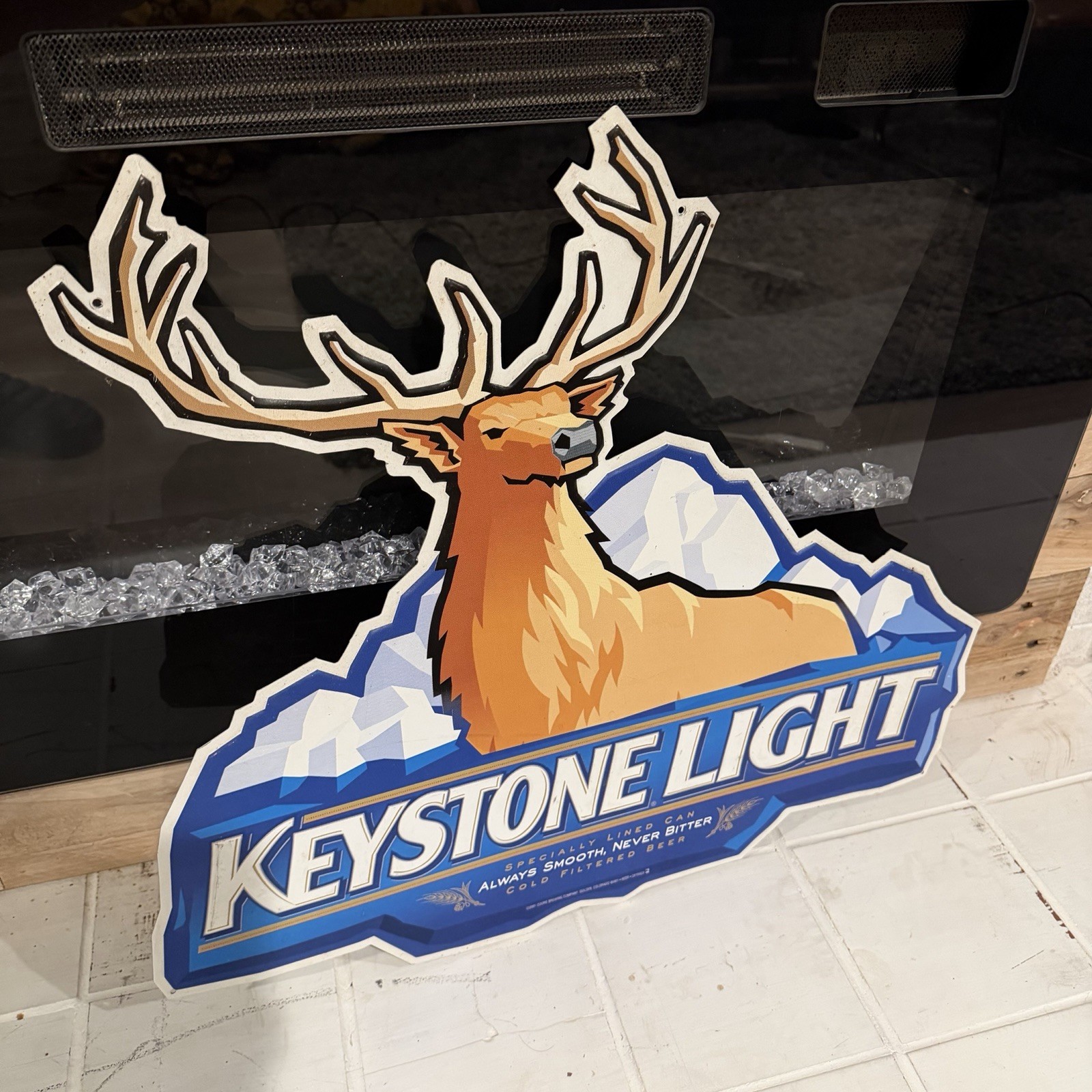 Vintage Keystone Light Beer Sign Metal Mountain Elk Man Cave Bar 20×20 Rare