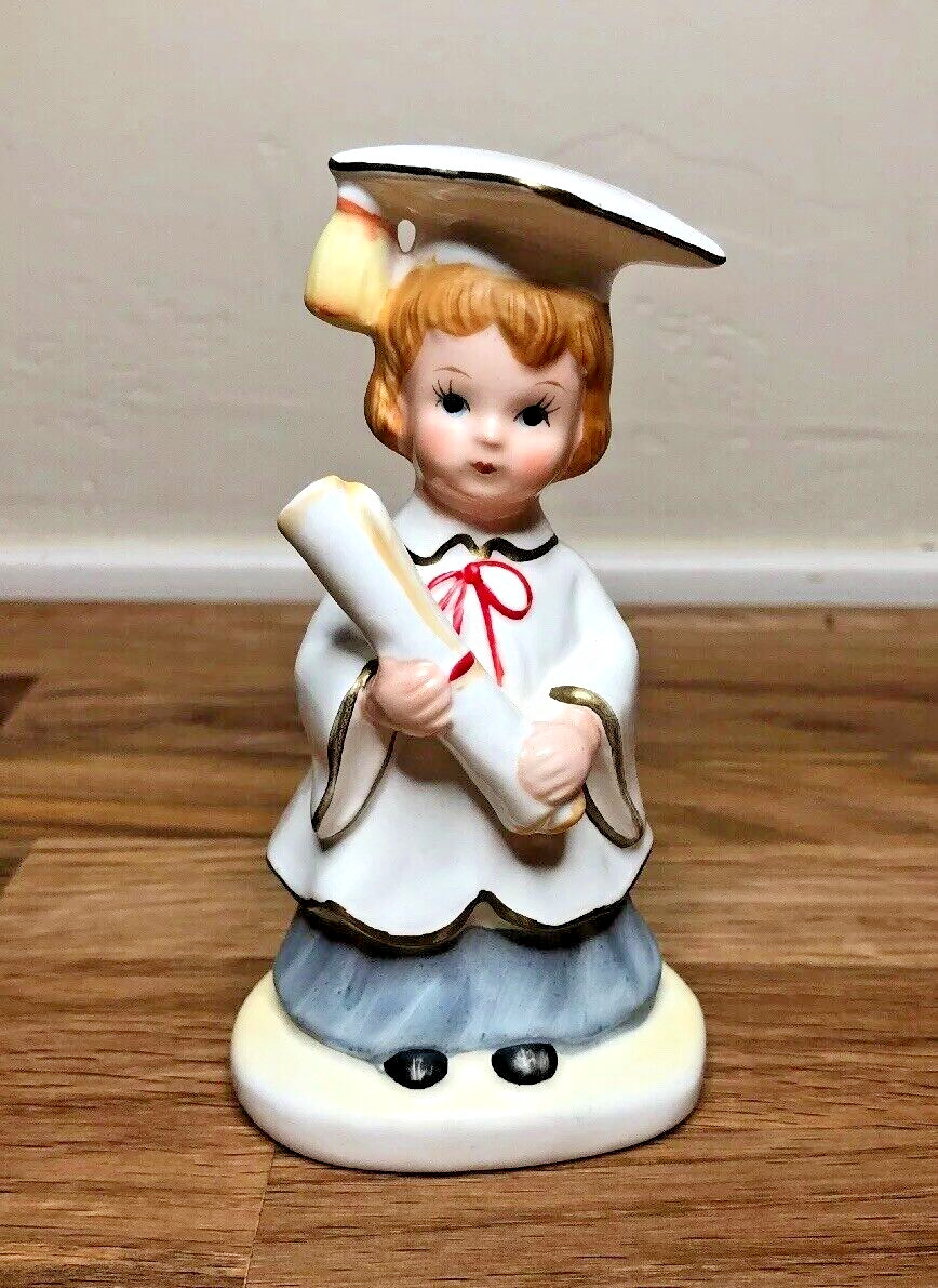 Lefton Graduate Girl Figurine Black Eyes 01798 Hand Painted New Vintage Cute