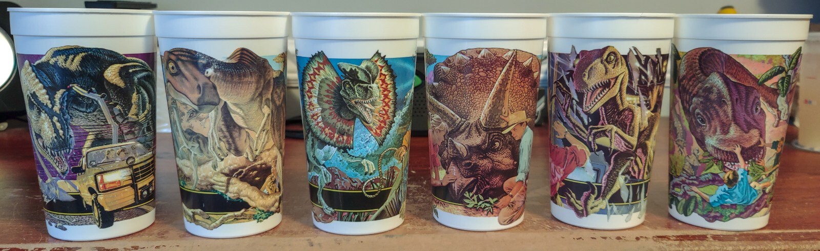 6 Jurassic Park McDonald’s Dinosaur Collector Cup Cups Lot Complete Set 1992