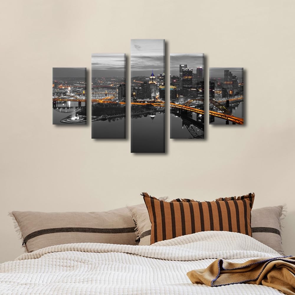 Tumovo Pittsburgh Skyline Wall Decor Pittsburgh Pennsylvania Night Panoramic