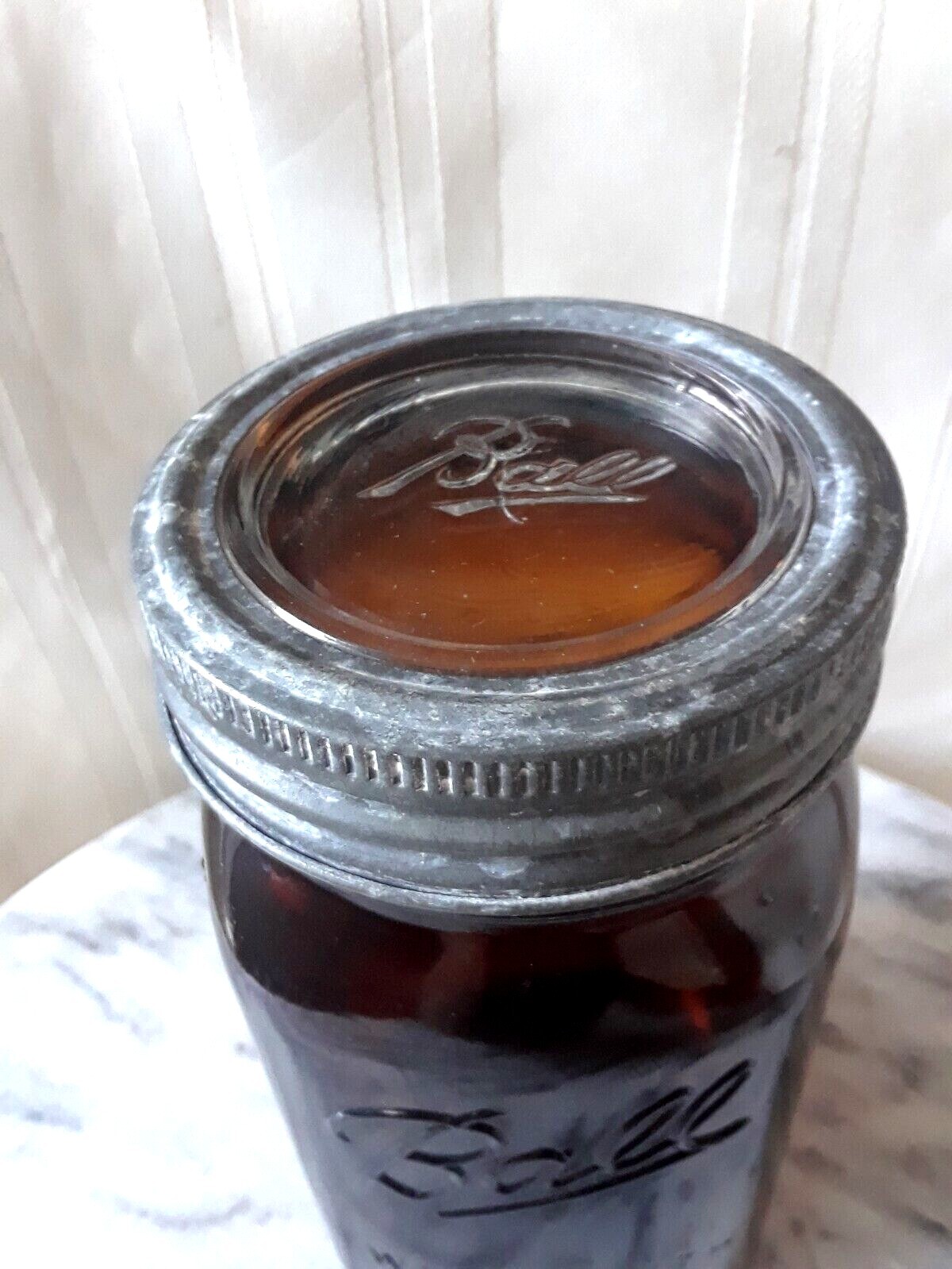 BALL Amber QUART Wide Mouth Mason Jar & GLASS LID w/ Zinc Ring UV RESISTANT