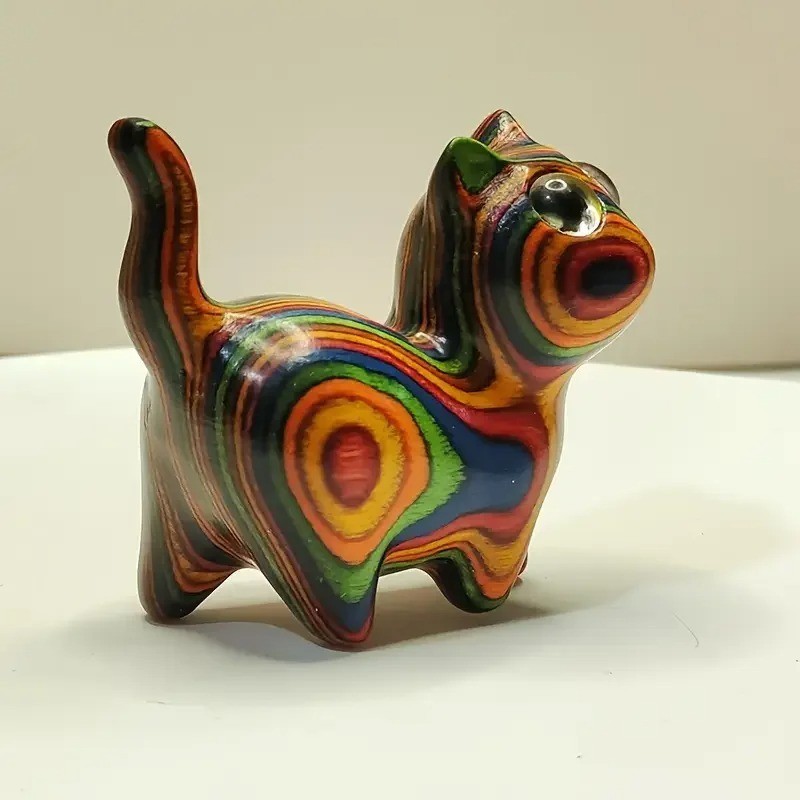 Hand Painted Wooden Cat Figurine Small Kitten Sculpture Home Decor Ornament Gift