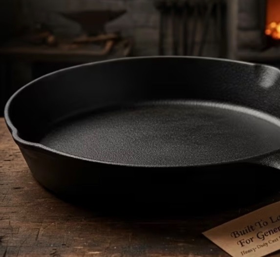 10 inch Cast Iron Skillet with Handle PCK. Cast Iron Black.