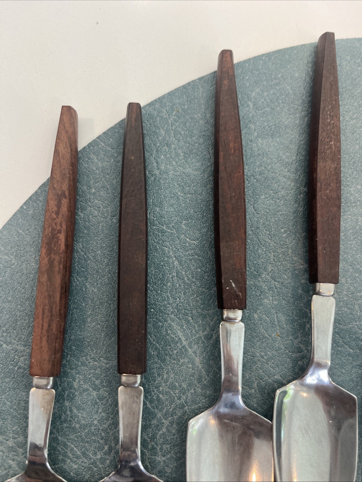 Vtg Otagiri 12 Teak Handle Stainless Grapefruit Spoons Japan Mid Century Modern