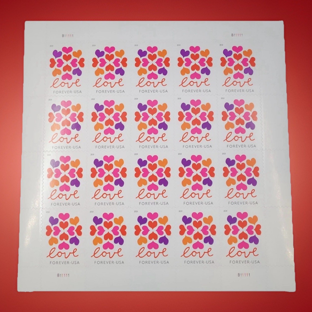 2019 USPS SHEET OF 20 FIRST CLASS LETTER STAMPS LOVE 78¢
