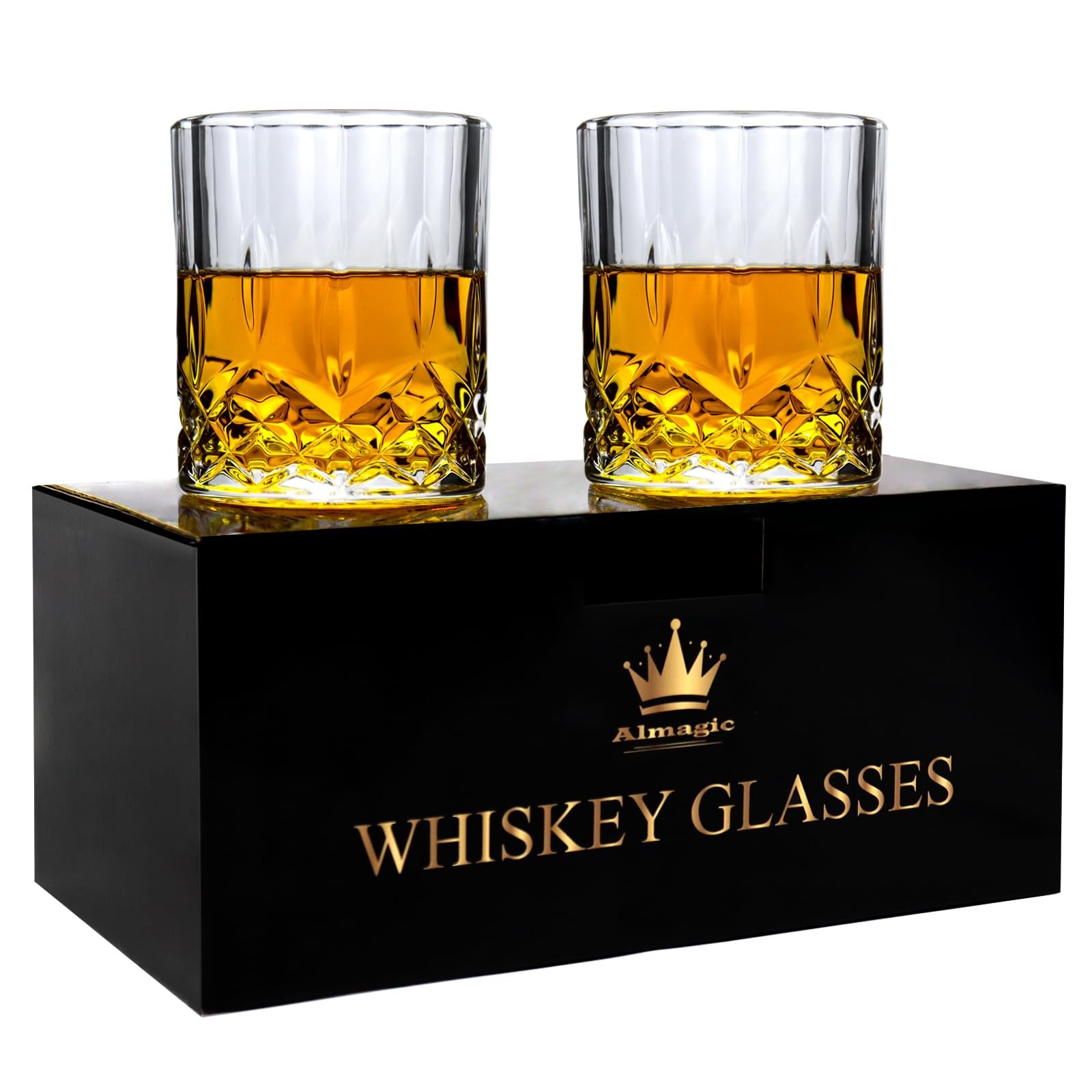 Almagic Whiskey Glasses Set of 2, 10 oz 2(Only Glasses), Transparent