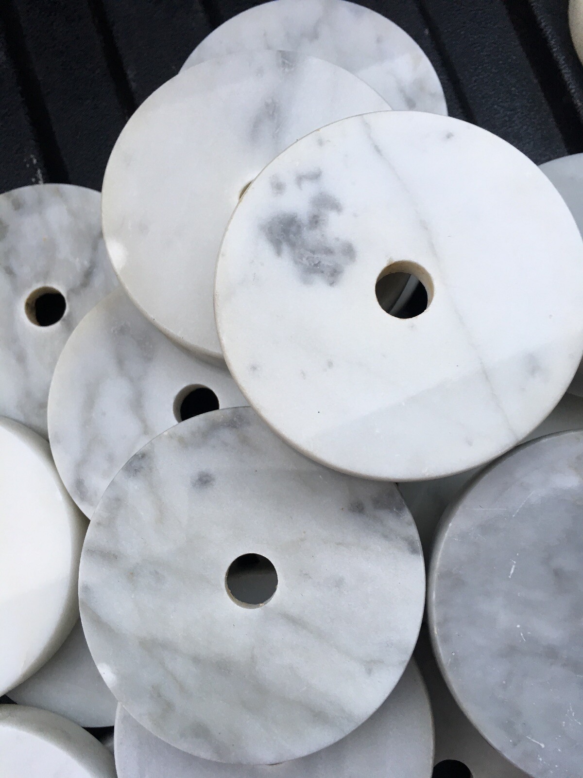 Vintage Italian 3 1/2 “ White Round marble bases with side hole
