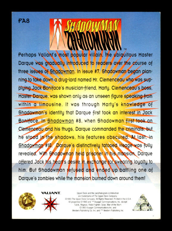 1993 Upper Deck Valiant # FA8 Shadowman Card