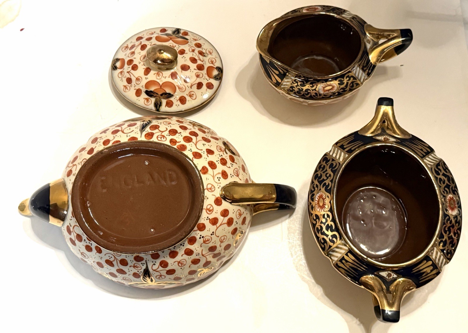 Vintage 3 Pc Lingard Webster Imari Tea Set Tunstall Staffordshire England 48 VGC