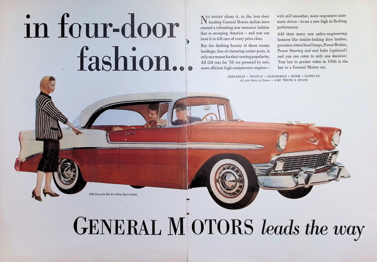 Original 1956 General Motors Ad: Chevrolet Bel Air 4-Door Sports Sedan Car Art