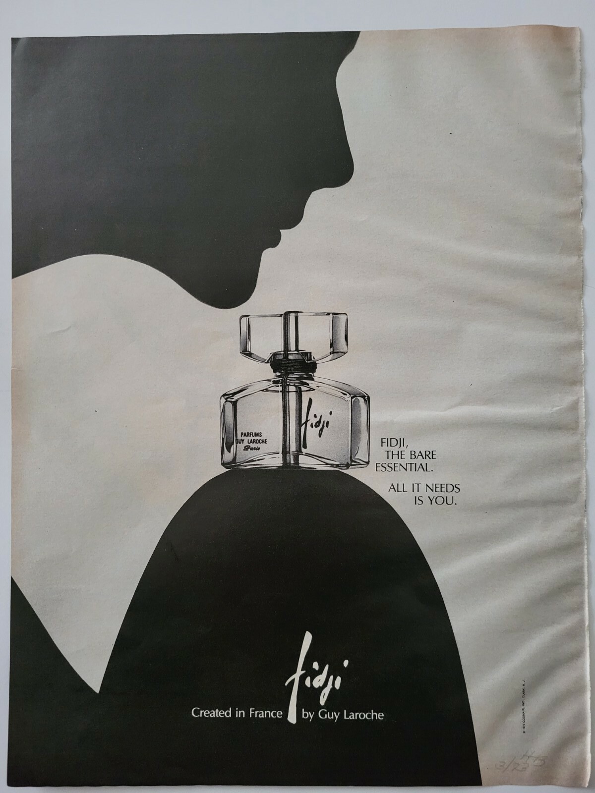 1973 Guy Laroche Fidji French perfume bottle vintage fragrance ad