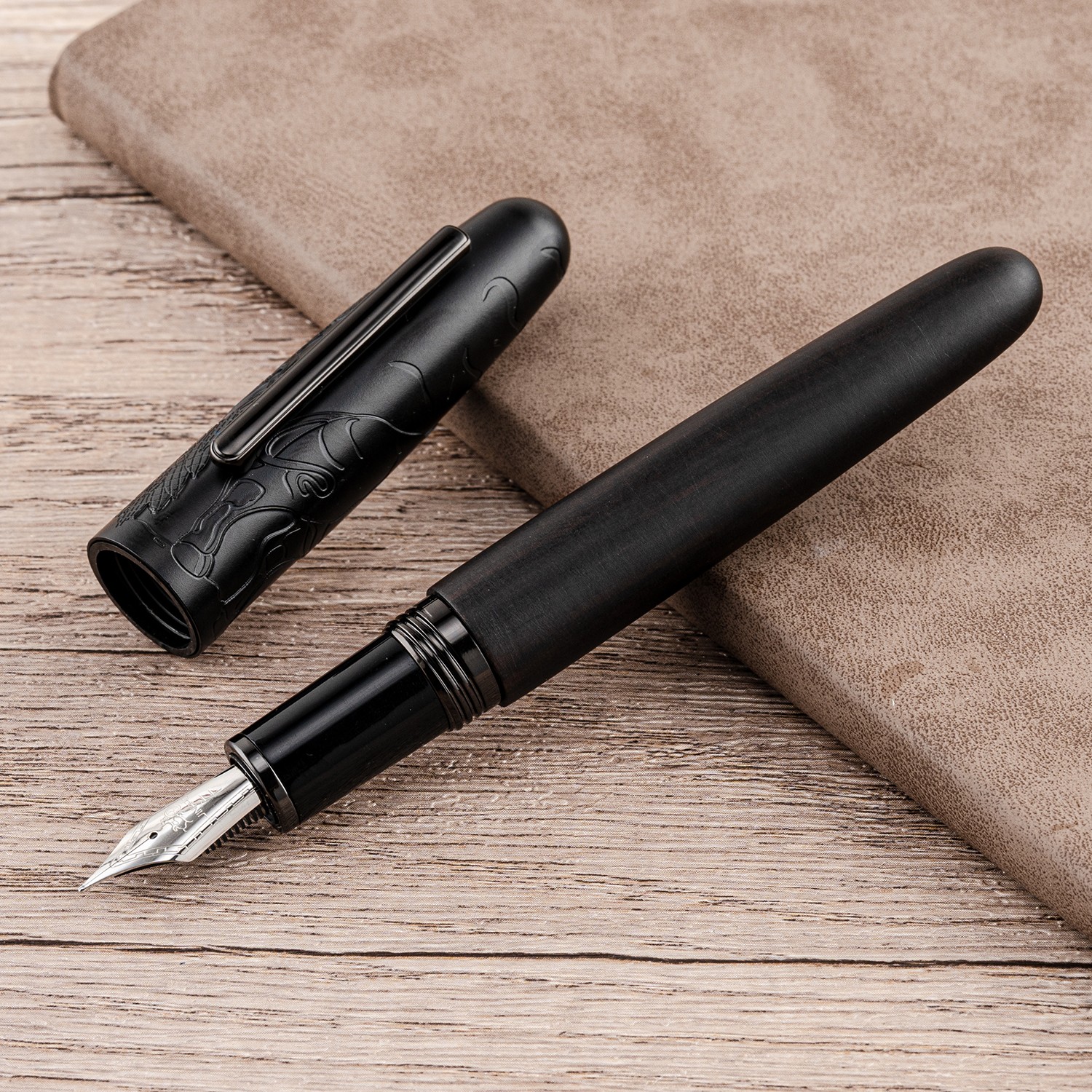 Jinhao 9056A Fountain Pen EF/F/M Nib, Bull Embossed Handmade Wooden Gift Pen
