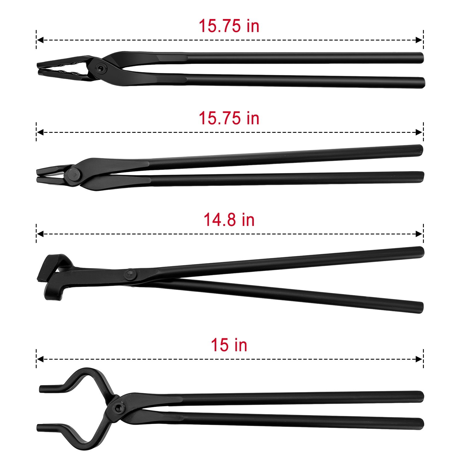 Blacksmith Tongs Set ,V-Bit Blade Tong, Flat Tong, Blade Tong and Wolf Jaw Tong