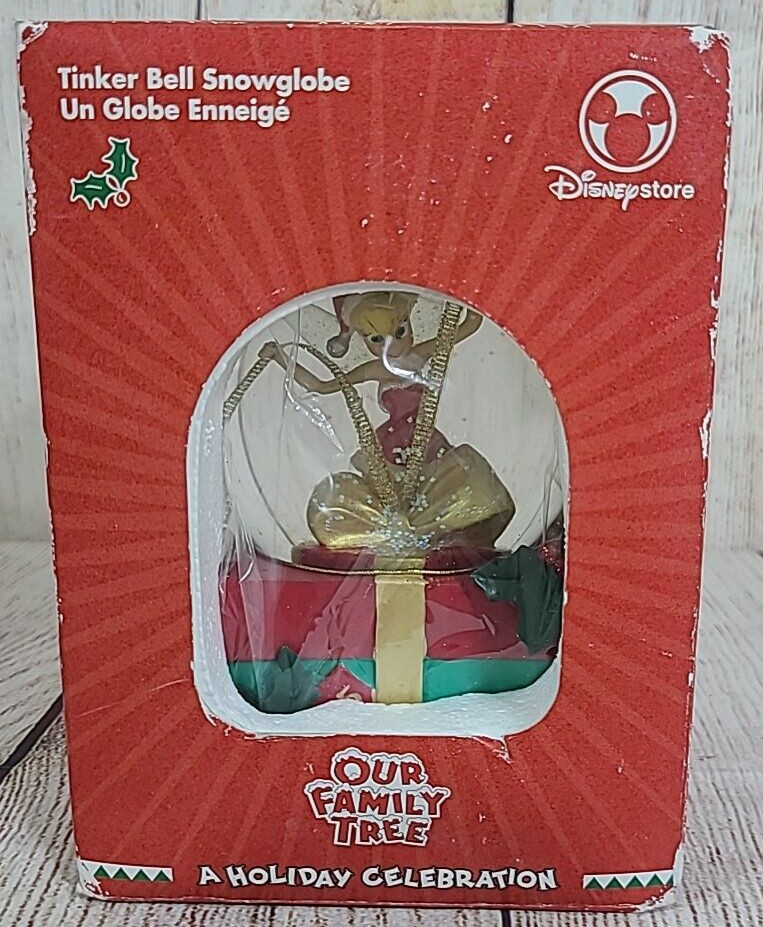Disney Store Our Family Tree Tinkerbell Snowglobe Red Green New In The Box