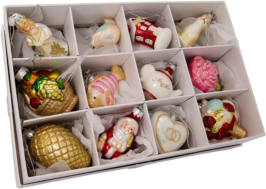 Kurt Adler Noble Gems Wedding Glass Christmas Tree Ornament Set of 12