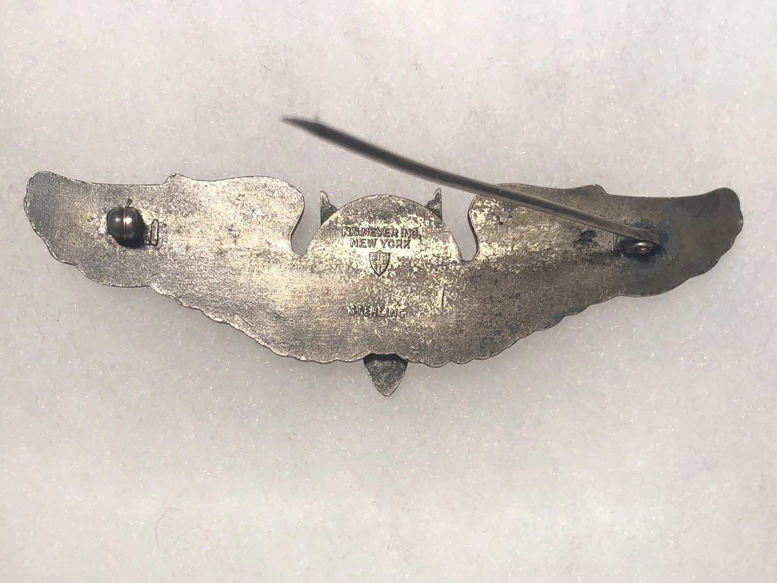ORIGINAL WW2 N.S. MEYER INC. AAF AERIAL GUNNER 3 INCH STERLING SILVER WINGS