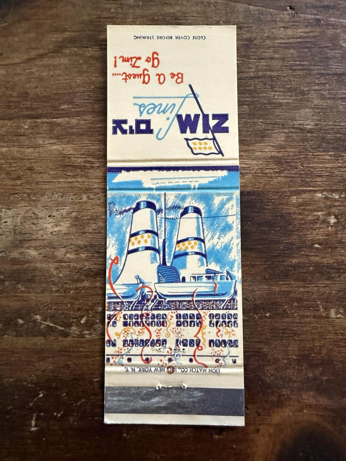 D401 Zim Lines Cruise Ship Be A Guest Go Zim! Vintage Matchbook Cover