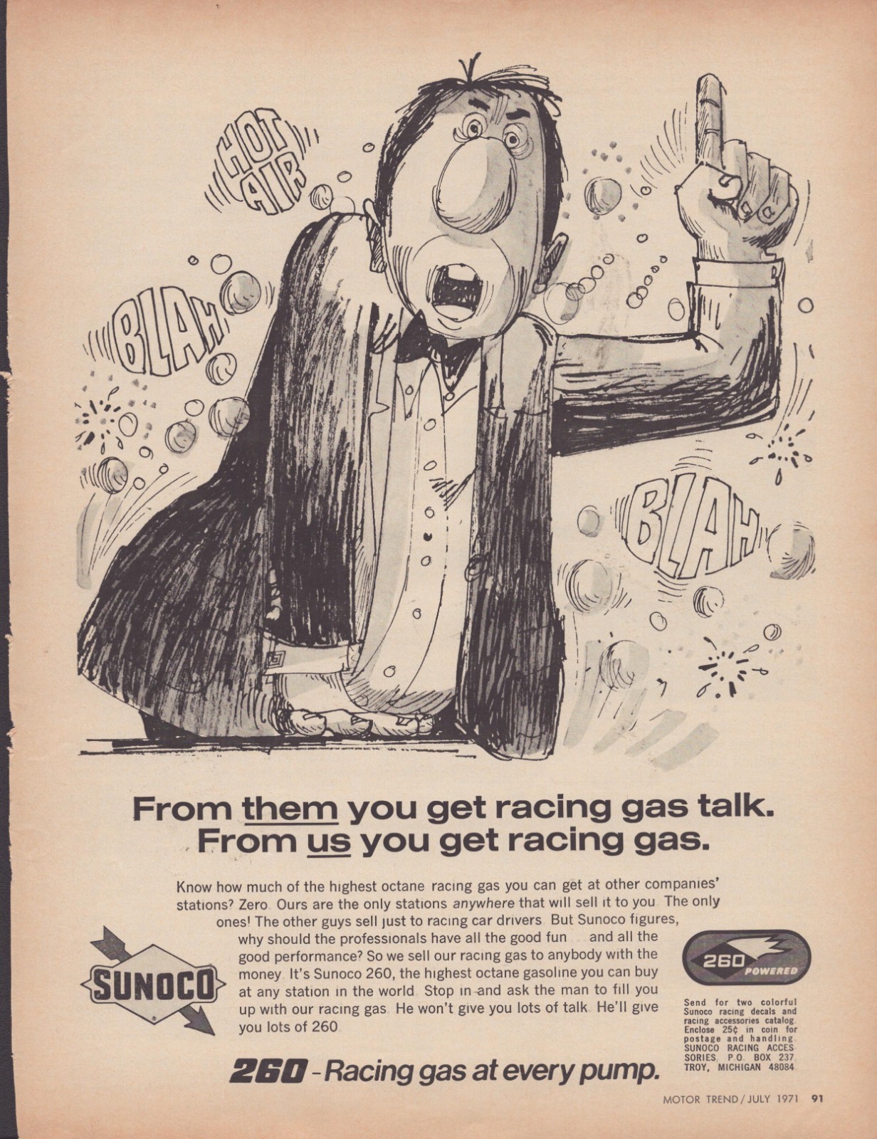 Vintage 1971 Sunoco 260 Racing Gas Print Ad Promo Ad
