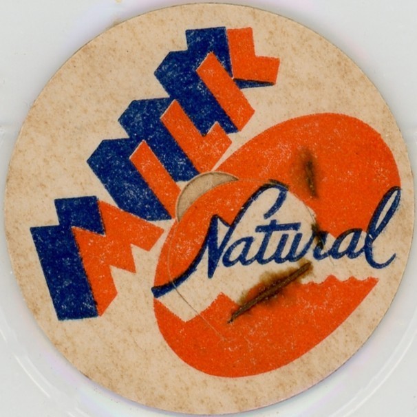 Milk Bottle Cap – MILK – Natural – blue & orange – generic – staple rust