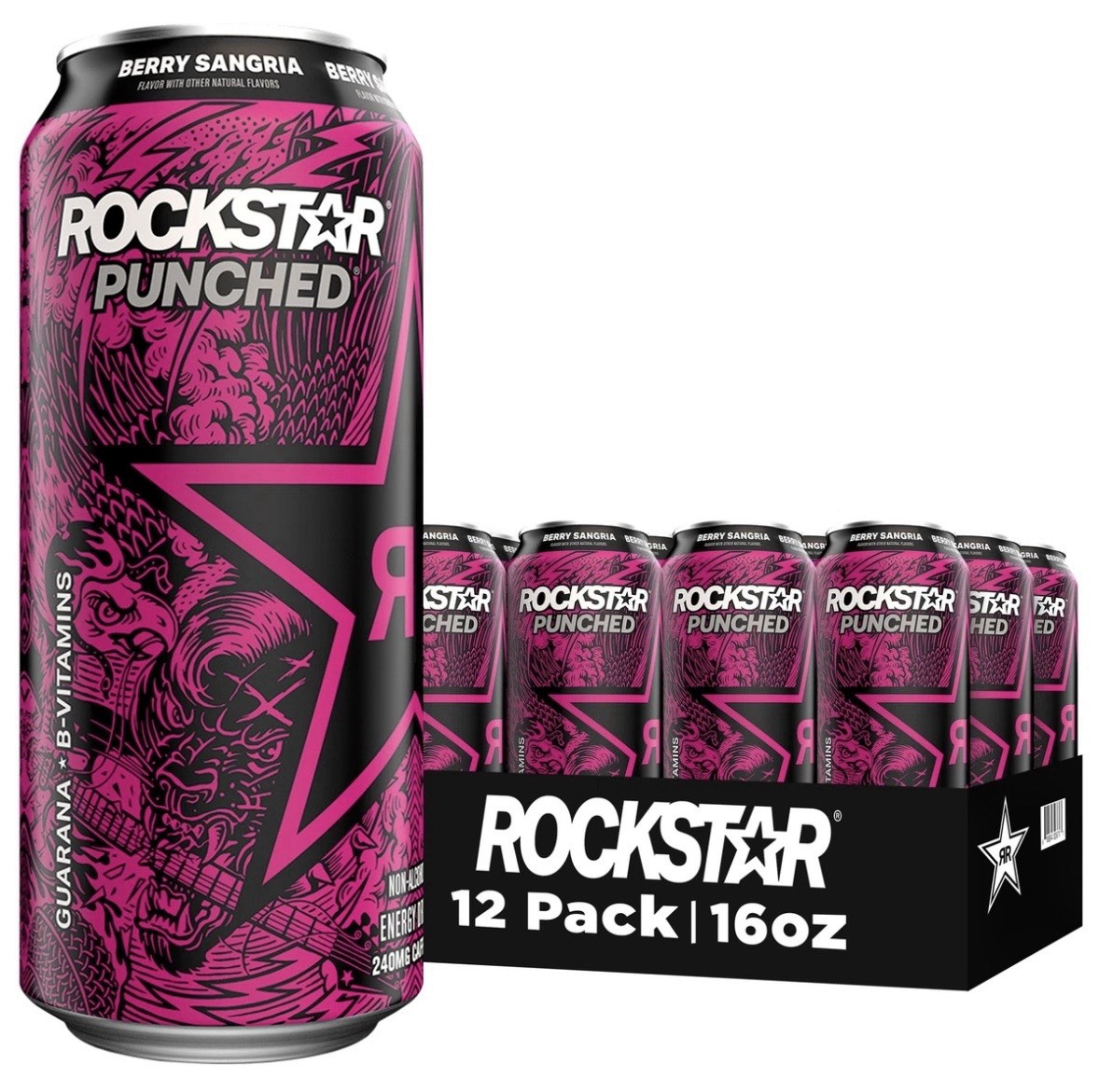 Rockstar Energy Drink Punched Berry Sangria, 16oz Cans (12 Pack)