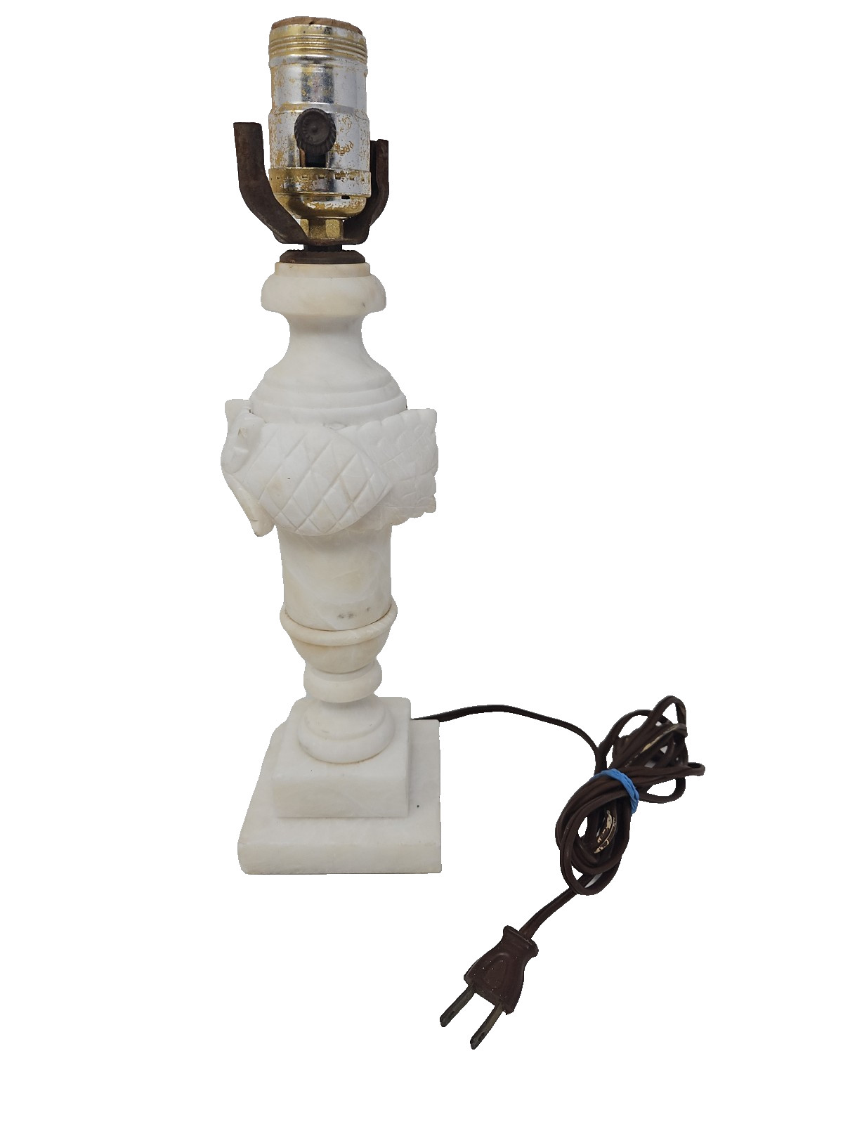 Vintage Hollywood Regency Carved Alabaster Boudoir Table Lamp Leaf Pinecone 13″
