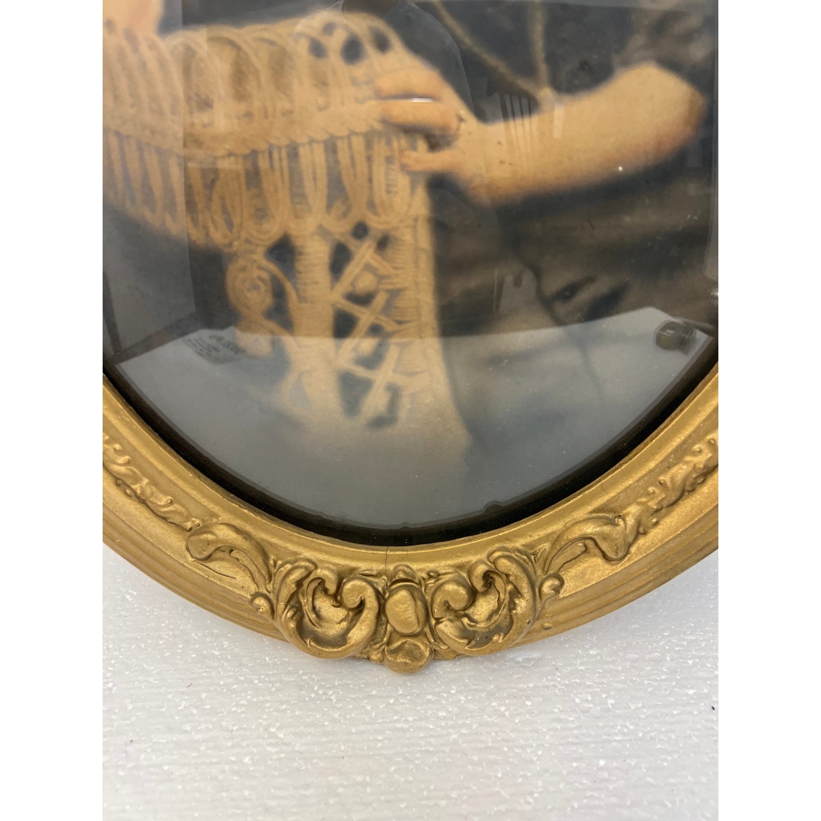 Vintage Oval Gold Frame with Convex Bubble Glass antique ornate photo victorian