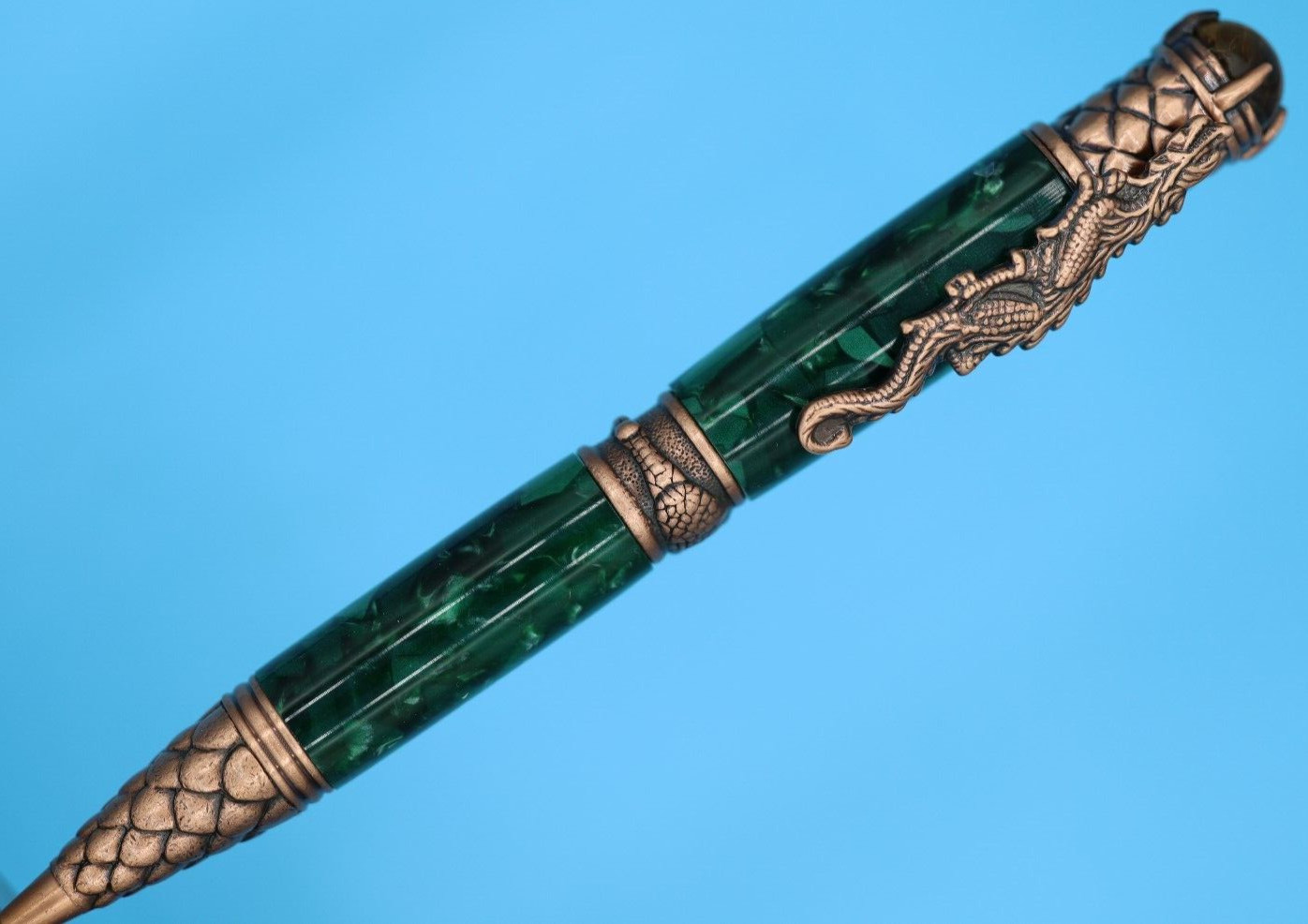 Vermithor Dragon Scales Ballpoint Twist Pen Antique Copper Electric Green Resin